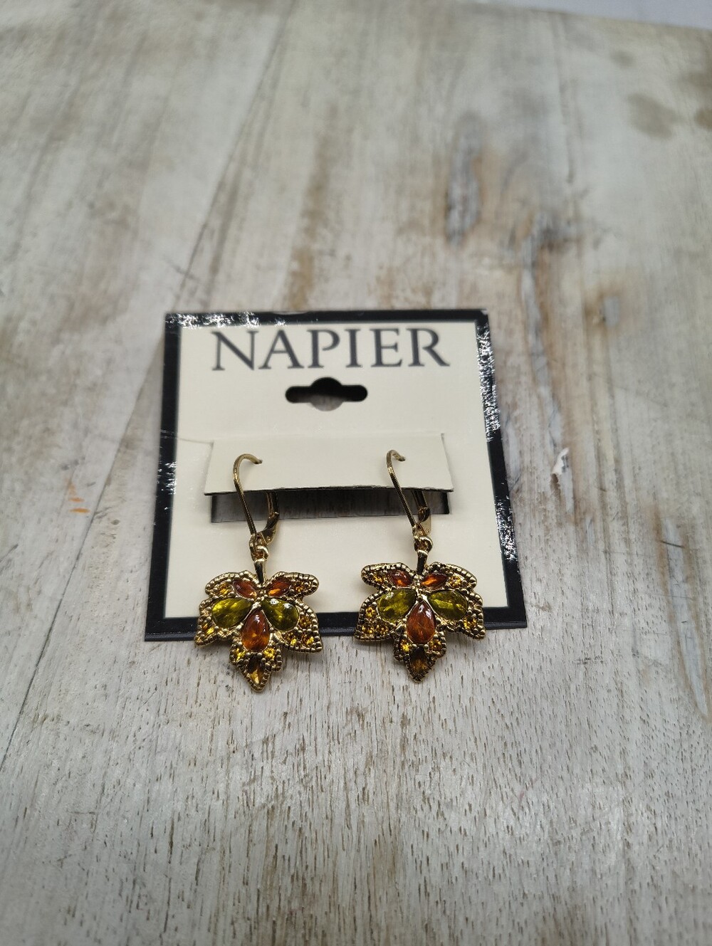 Napier Goldtone Stone Fall Leaf Earrings